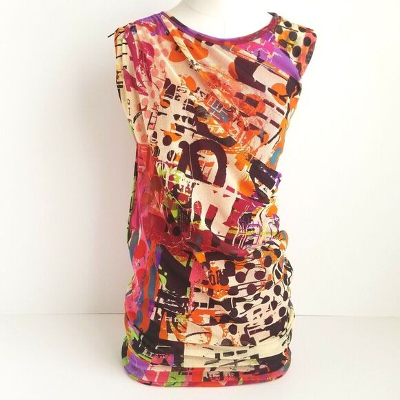 Neiman Marcus Fuzzi Mesh Tank Dress Womens XS Sleeveless Abstract New w/ Tag NWT - Picture 1 of 10